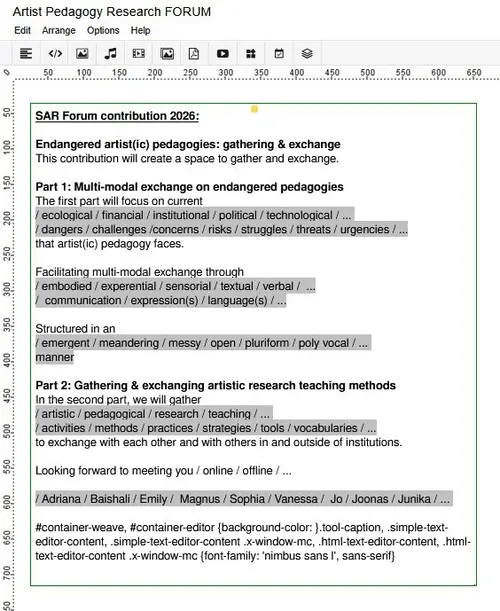 SAR SIG Artistic Pedagogy